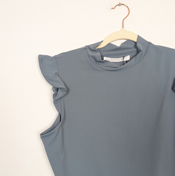NWT Susana Monaco Grey Blue Jersey Ruffle Mock Neck Top - Picture 4 of 8
